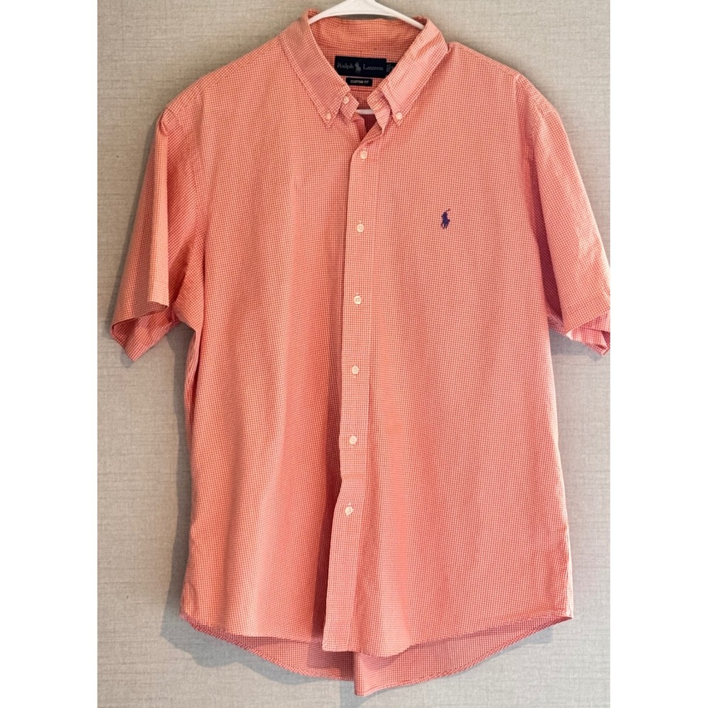 Polo Ralph Lauren Men's Custom Fit Gingham Short Sleeve Shirt Orange XL